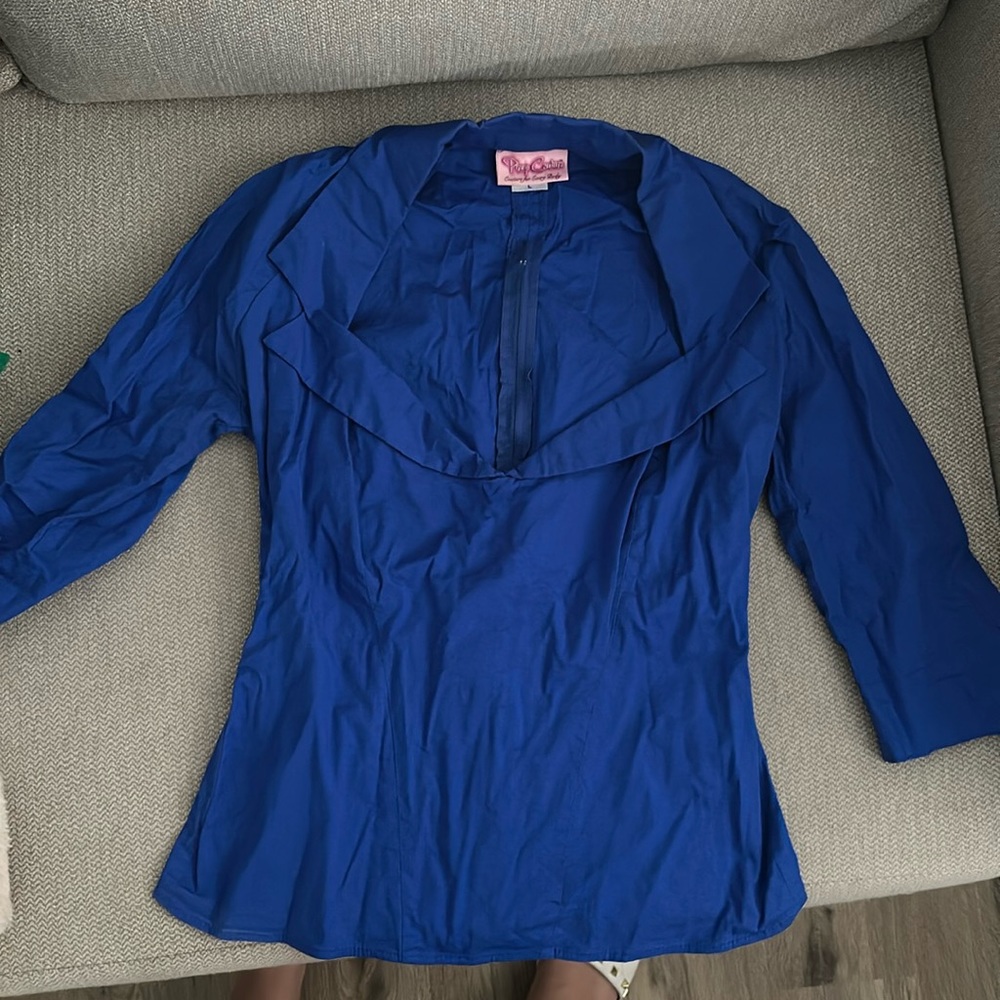 Pinup couture blue blouse. Size large.